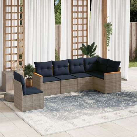 Salon de jardin modulable 6 pièces en résine tressée grise avec coussins bleu marine, 47.85kg - PANGIVO (1/5)