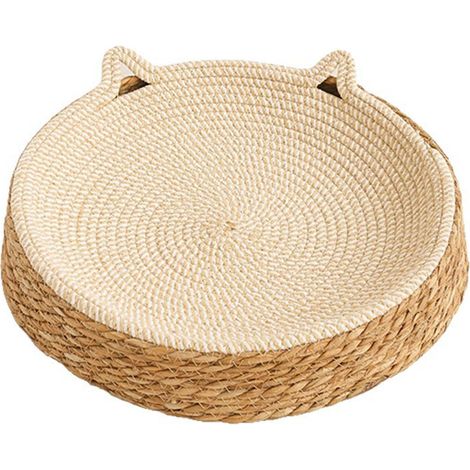 Grattoir rond pour chat avec oreilles de chaton, corde en coton tissée, tapis à gratter respirant pour chats de moins de 6kg L (1/5)