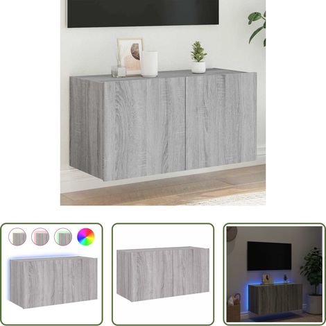 LED-Leuchten - TV-Wandschrank mit LED-Leuchten Grau Sonoma 80x35x41 cm (1/5)