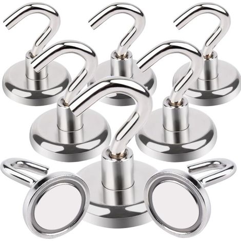 Set of 8 extra strong magnetic hooks, 32 mm neodymium magnets, extra strong pulling force 38 kg, magnet with powerful hook magnets (1/5)