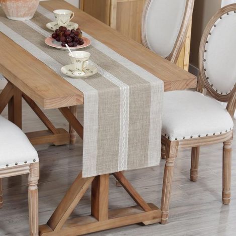 Camino de mesa de algodón y lino,Decoración de mesa de comedor,Mantel antideslizante y antipolvo,Camino de mesa sencillo,Gris,33 x 120 cm (1/5)