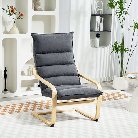 Poltrona moderna da soggiorno con schienale alto imbottito, gambe in legno e rivestimento in velluto, 67x83x105 cm, grigia.