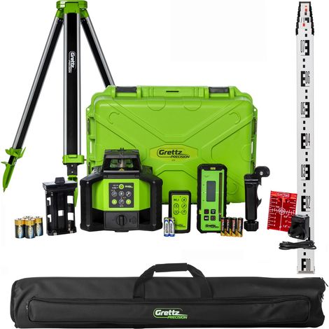 Grettz G70 Dual Grade Red Beam Rotary Laser Level Kit inc Staff Tripod Reciever (1/5)