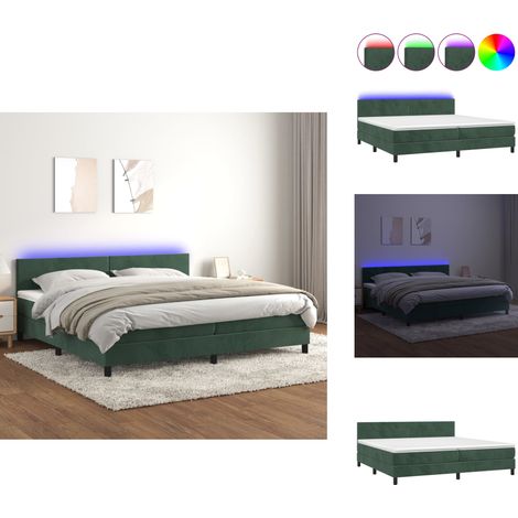 Sommier à lattes de lit avec matelas LED Vert foncé 200x200 cm - Sommier Tapissier - Lit Capitonné - Lit Avec Led - Matelas À Ressorts Ensachés - Tête De Lit Réglable (1/5)