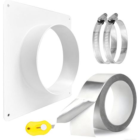 Raccord de tuyau bride 150 mm raccord de conduit d'air raccord à bride raccord de conduit de ventilation plastique bride de tuyau droite avec colliers de serrage en acier inoxydable bande d'aluminium (1/5)