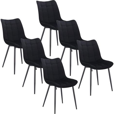 WOLTU Pack de 6 Sillas de Comedor Asiento de Terciopelo Silla Diseño Silla Tapizada Estructura Metálica Sillón con Respaldo Silla de Cocina Negro (1/5)