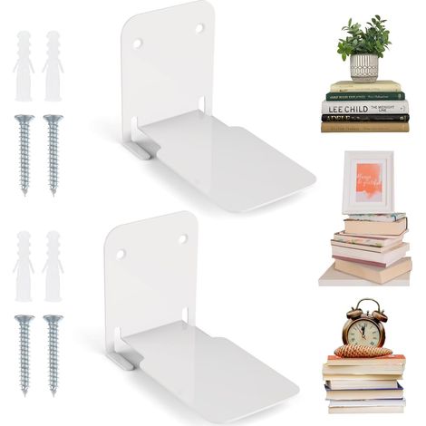 Lot de 2 bibliothèques flottantes invisibles, étagère murale robuste, étagère suspendue en métal pour chambre à coucher, salon, cuisine, bureau (1/5)