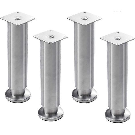 Quatre pieds de meuble réglables, acier inoxydable, argent (6 cm). (1/5)