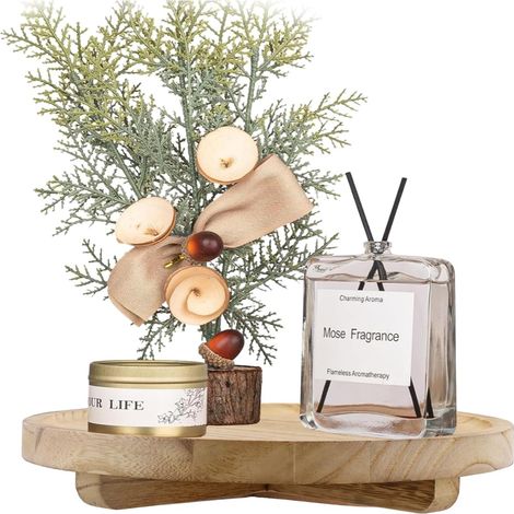 Plateau Rond, 25cm Plateau Décoratif en Bois, Decoratif Bougies Plateaux, Petit Plateaux Decor pour Table Basse, Centres de Table (1/5)