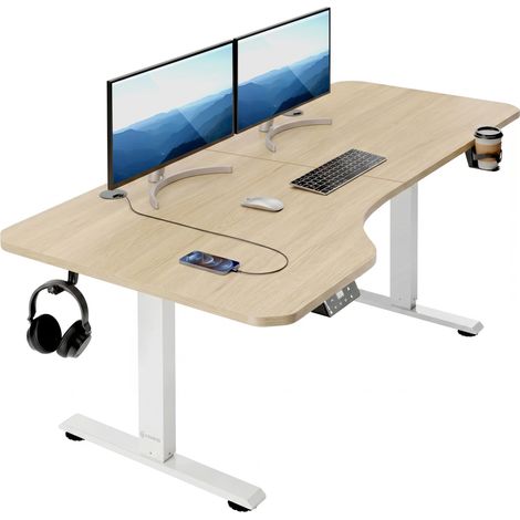CASARIA® Höhenverstellbarer Schreibtisch mit Tischplatte Elektrisch LCD- Display 73-118cm Stahlgestell Büro Gaming Computertisch 160x75cm Beige