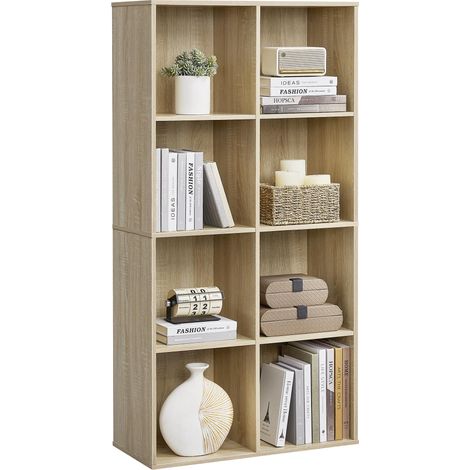 Bibliothèque, Étagère, Meuble de Rangement avec 8 Compartiments, Étagère sur Pied, Bibliothèque Cubique, pour Salon, Bureau, Salle à Manger, Couleur Chêne LBC24NL (1/5)