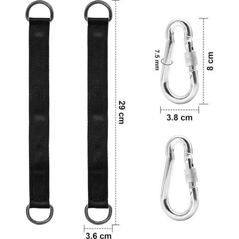 Lot de 2 fixations pour hamac, sangle de balançoire, balançoire, kit de balançoire portable en nylon, sangle de suspension résistante à la déchirure (1/4)