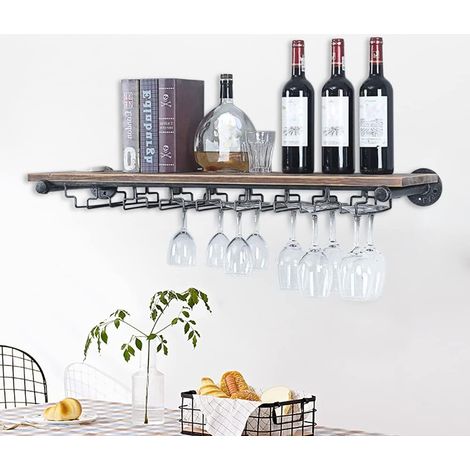 36-Zoll-Wand-Wineglass-Halter hängende Weingeräte-Halter Wein-Halter schwimmend, Holz-Wand-Bar-Halter Wein-Flasche Wein-Glas-Aufbewahrungshalter Display-Halter Industrie-Rohrhalter (1/5)