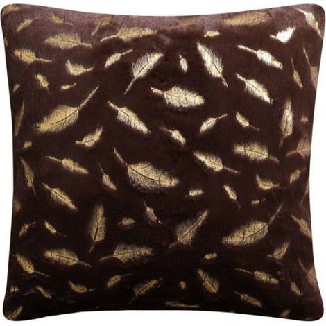 Taie D Oreiller - Motif Plumes - 40x40 Cm - Fermeture Eclair - Tissu Doux Et Extensible - Certifie Oeko Tex Standard 100 - Marron (1/5)