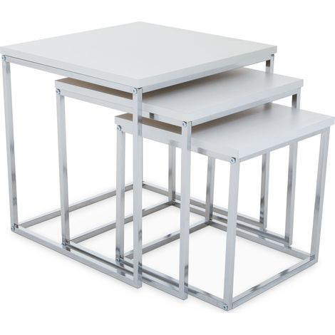 Premier Housewares White Nest of 3 Tables with Chrome Frame (1/5)