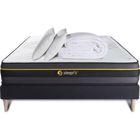 Komplettpaket Bett - Matratze 140x190 cm + Boxspringbett mit Lattenrost (im Set) + 2 Kopfkissen + Bettdecke - Active