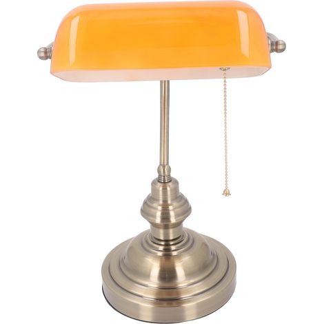 Lampe de bureau de banquier, lampe de bureau traditionnelle rustique en verre et fer avec interrupteur à tirette (1/5)