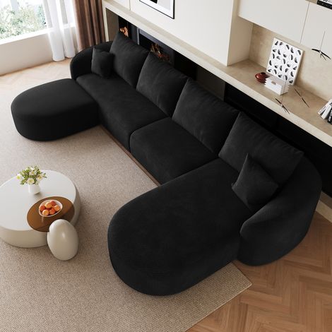 Canapé modulable 336x168x85cm - 6 places - sans montage - livré compressé - récupération 72h - chenille - noir (1/5)