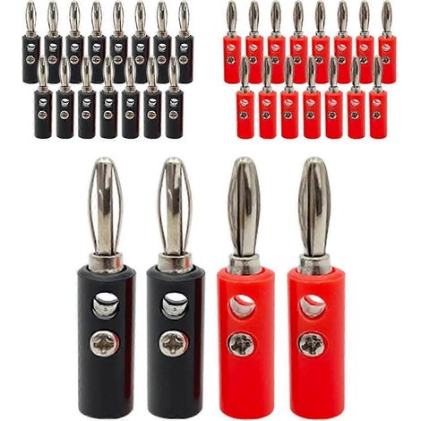 25-26 40 pièces Connecteur banane 4 mm pour haut-parleur, compatible avec un câble de haut-parleur jusqu'à 3 mm de diamètre (Couleur : 20 rouges, 20 noirs) (1/3)