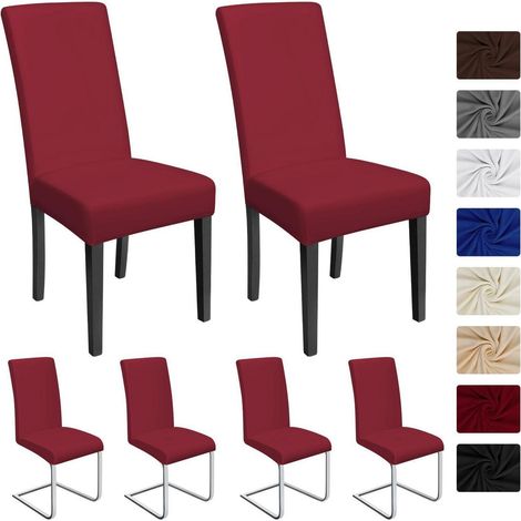 Stuhlhussen 6er-Set, elastische Stretchbezüge, pflegeleicht, Rotwein (1/5)