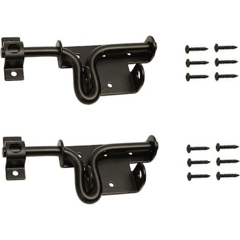 Lot de 2 verrous coulissants noirs ultra-robustes avec trous pour cadenas – Verrous de porte et de portail en métal massif et épaissi (1/5)