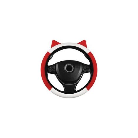 (Rouge et Blanc) Cache Volant, Couvre Volant Cuir, Jolie Couvre Volant Voiture, Housse de Volant de Voiture Universelle Antidérapante pour Quatre Saisons
