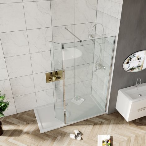 ELEGANT 900mm Tempered Glass Walk in Shower Enclosure with 300mm Flipper Shower Door Screen Wet Room (1/5)