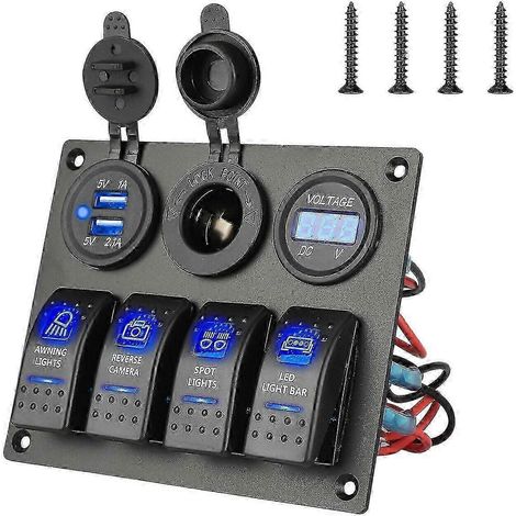 Panneau de disjoncteur étanche à 4 interrupteurs à bascule avec LED bleues, 12-24 V, compatible voiture et bateau + mki (1/4)