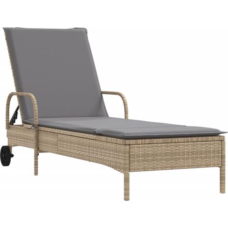 Maison Exclusive - Lettino Prendisole con Ruote e Cuscino in Polyrattan Beige