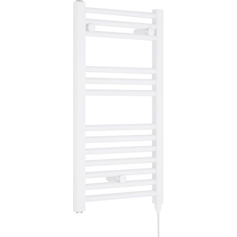 Balterley Ellastone Contemporary Electric Vertical Round Towel Rail with 13 Rails, 720mm x 400mm, 300 Watt Heated Bathroom - Gloss White