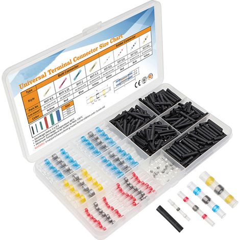 Kit de 430 Connecteurs Électriques Étanches sans Sertissage avec Gaine Thermorétractable, Bagues de Soudure Isolées Assorties (Rouge, Bleu, Jaune, Blanc) pour Réparation de Fils Automobiles et Domesti (1/2)