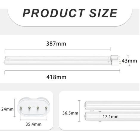 Lampe germicide ultraviolette UV-C 38W, tube de quartz, utilisée pour la purification et la désinfection de l'eau et de l'air. (1/3)