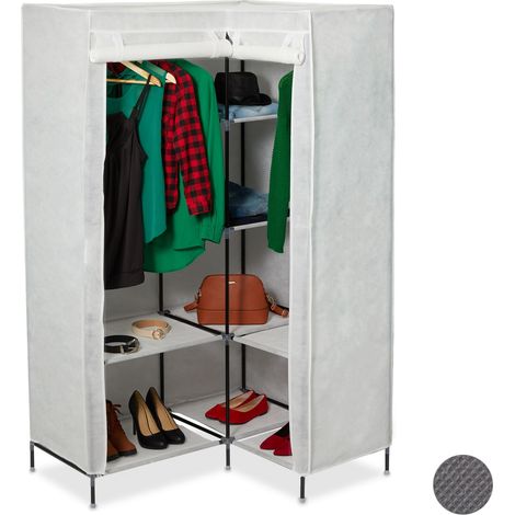 2x Armadio Componibile ad Angolo, 3 Generazione, Mobile Angolare 8 Ripiani, 2 Aste Appendiabiti, 169x100x83 cm, Bianco