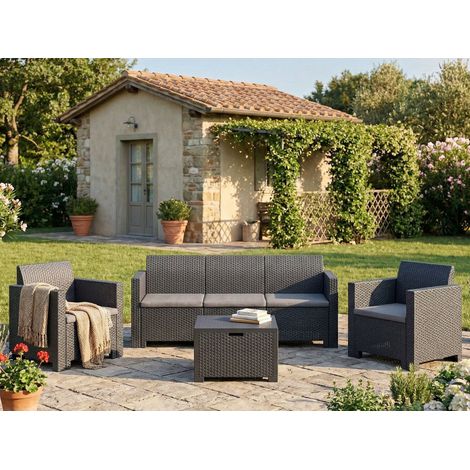Dmora - Lounge-Set für den Außenbereich Dmüh, Gartenmöbel-Set mit Kissen, Sitzbereich für den Innenbereich in Rattan-Optik, 100 % Made in Italy, Anthrazit (1/5)