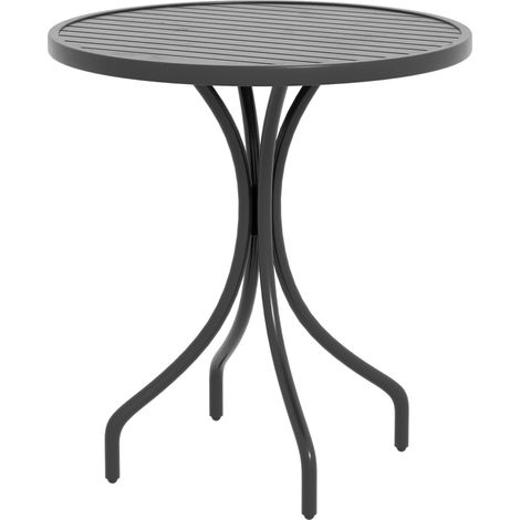 Outsunny Tavolo da Esterno Rotondo in Acciaio con Piano a Doghe Ø66x71.5cm Nero
