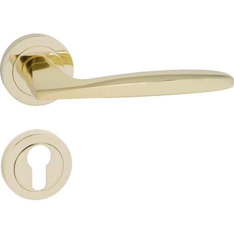 domino Türgriff Drückergarnitur PZ - Profilzylinder Set Rund-Rosette Türklinke für Zimmertür, Bürotür, Kellertür & Innentür Aluminium Messing Gold Türdrückergarnitur MIA-R M1 (1/5)