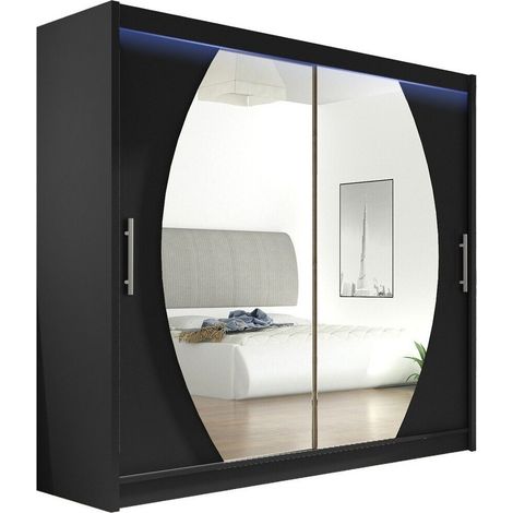 Armoire Closico Pallor IV, Noir, 215x180x58cm, Portes d'armoire: Coulissantes, Nombre d'étagères: 5, LED: Disponible