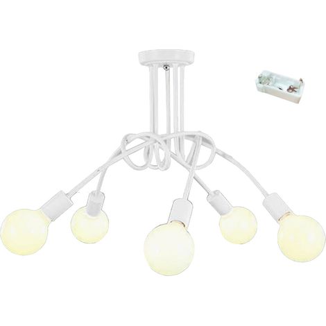 Lustre moderne en fer forgé, style industriel élégant et facile à installer, 5 têtes, blanc, idéal pour bureau, chambre, salon ou cuisine. (1/4)