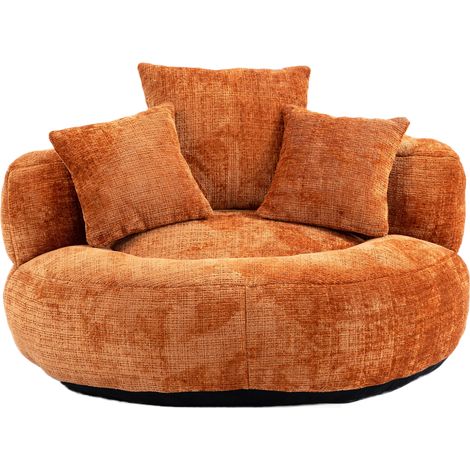 Fauteuil pouf chenille orange confortable avec dossier haut et trois coussins, pour intérieur et extérieur (1/5)
