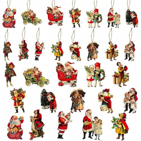 46 pièces Décorations de Noël Artisanat Mini Figurines de Noël de Style Victorien Ornements en Bois Vintage de Père Noël en Bois pour Signes de Décoration de Noël (1/5)
