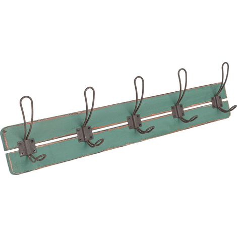Percha de pared de madera con 5 ganchos verde 66x6x13.5h cm (1/5)