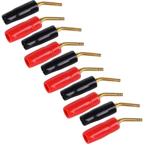 U44 Lot de 5 fiches haut-parleurs plaquées or, connecteurs audio coudés en cuivre noir et rouge (1/5)