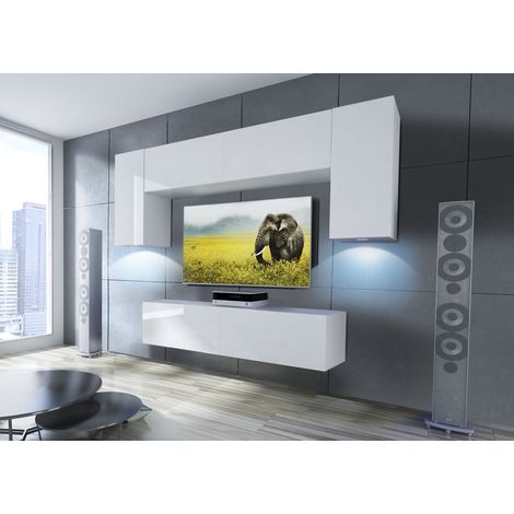 Ensemble meuble TV CONCEPT 2-HG-W-3-2B blanc brillant 120 cm