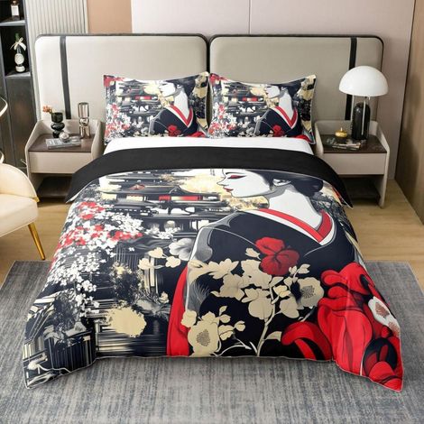 Bettwäsche-Set 200x200 cm mit Ukiyo-e Motiv, 100% Baumwolle