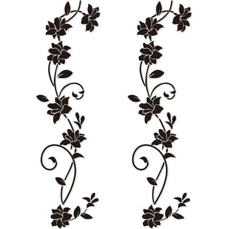 CSPARKV 2 Sets Stickers Muraux 100 30cm Fleur de vigne Noir Deisgn en PVC Autocollant Mural pour Enfants Chambre Salon Bureau Resto Boutique Decoration (Style B) (1/3)