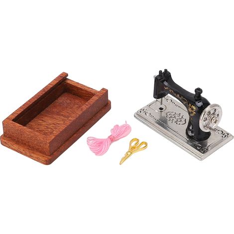 Machine à Coudre Miniature Vintage pour Maison de Poupée 1/12, Modèle Réaliste Décoratif Brun Foncé (1/5)