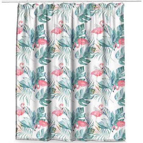 Tenda moderna per doccia vasca da bagno impermeabile pvc 12 ganci decorazione foglie e fenicotteri 200x180 cm