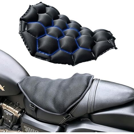 Coussin de siège de moto gonflable et rechargeable à l'eau 2 en 1, amortissement universel, design ergonomique, base antidérapante et sangles, idéal pour les longs voyages (Noir) (1/5)