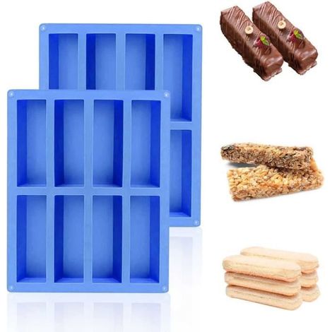 Moulle Barre Silicone, 2 pièces Moule Rectabgulaireen Silicone, Moule Gateau Silicone Patisserie Congelateur, 26,7 x 21,1 cm,Bleu (1/4)