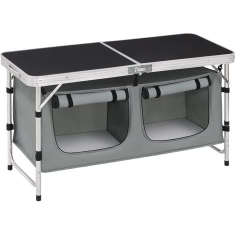 WOLTU Folding Camping Cupboard Kitchen. Height Adjustable Aluminum Camping Table with Storage. Lightweight Picnic Table with Carry Handle for Outdoor Patio BBQ Party. Black + Grey (1/5)